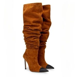 GOOD AMERICAN Over The Knee Slouch Boots - Roble Suede